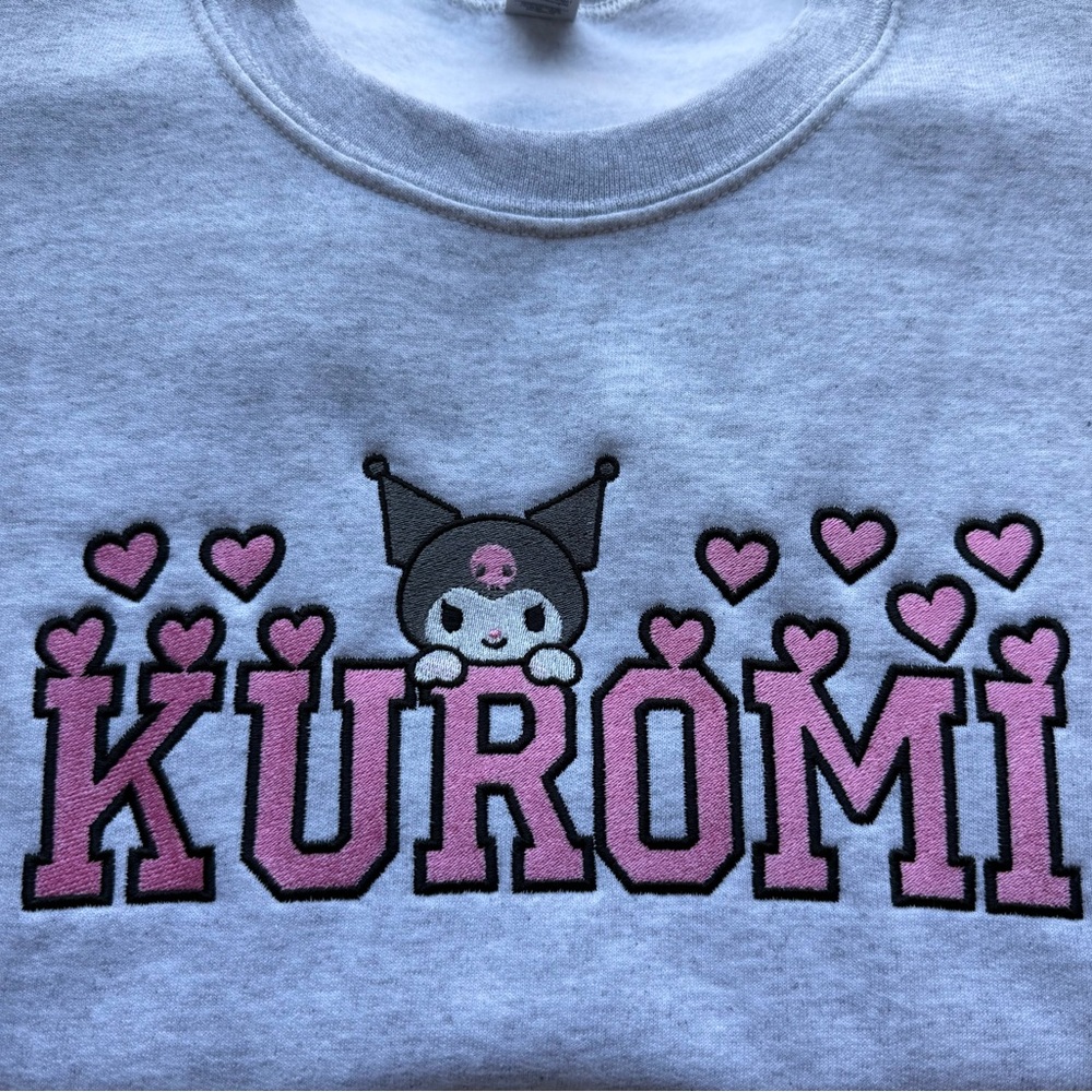 Gray Kuromi Sweatshirt with Pink Hearts